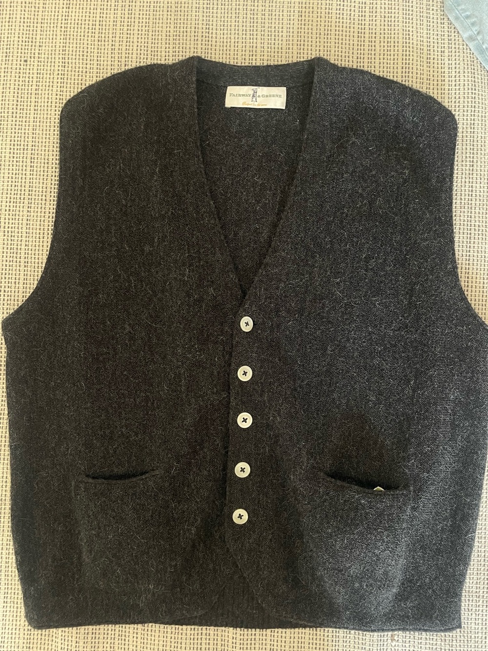 Vintage Fairway & Greene Button-Front Alpaca Sweater Classic V-Neck Vest.